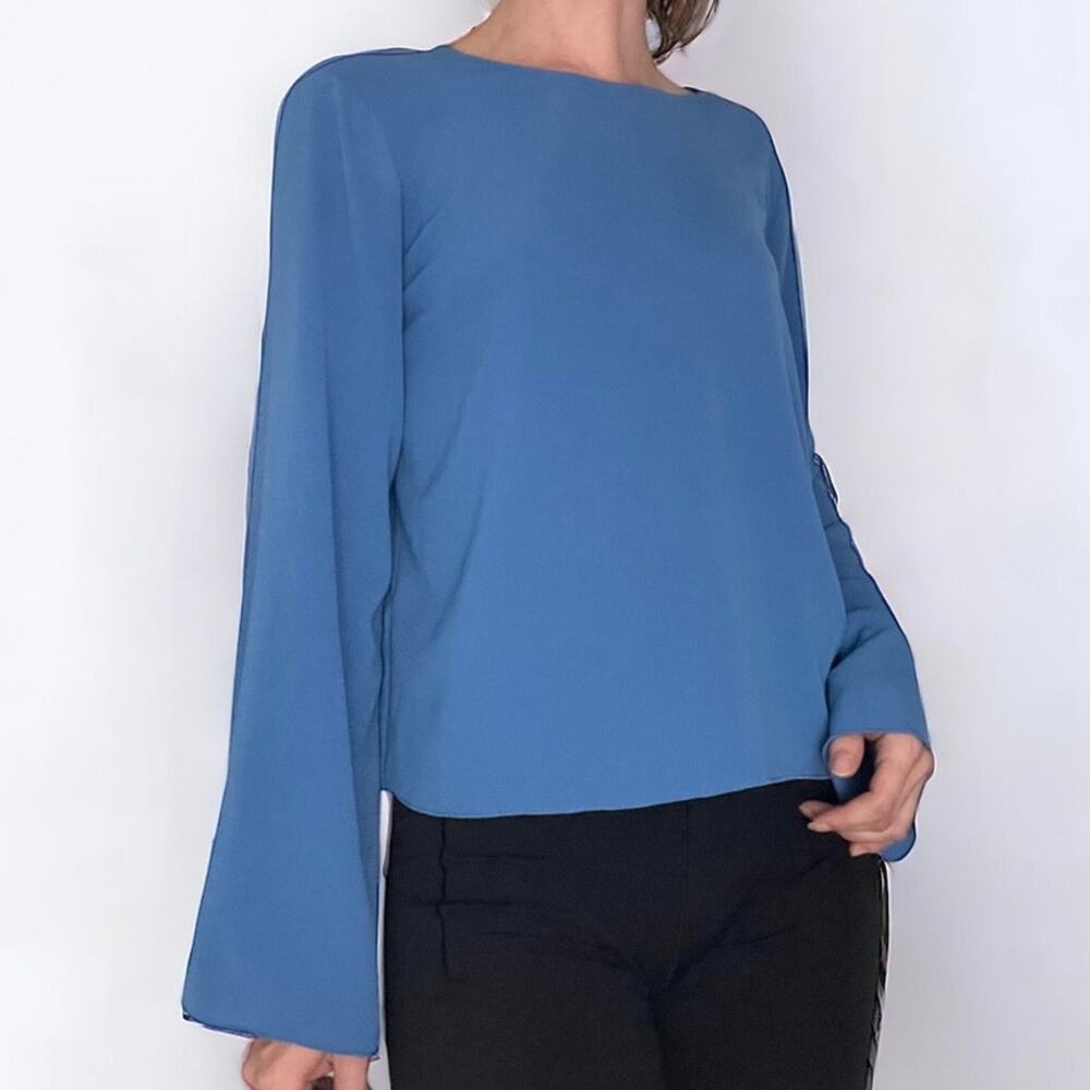 Vince Camuto Slate Blue Long-Sleeve Boatneck Blouse